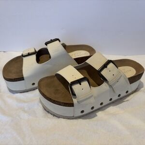 Altar'd State Serenna Platform Buckle Studded Strap Slide Sandal White Women 6.5